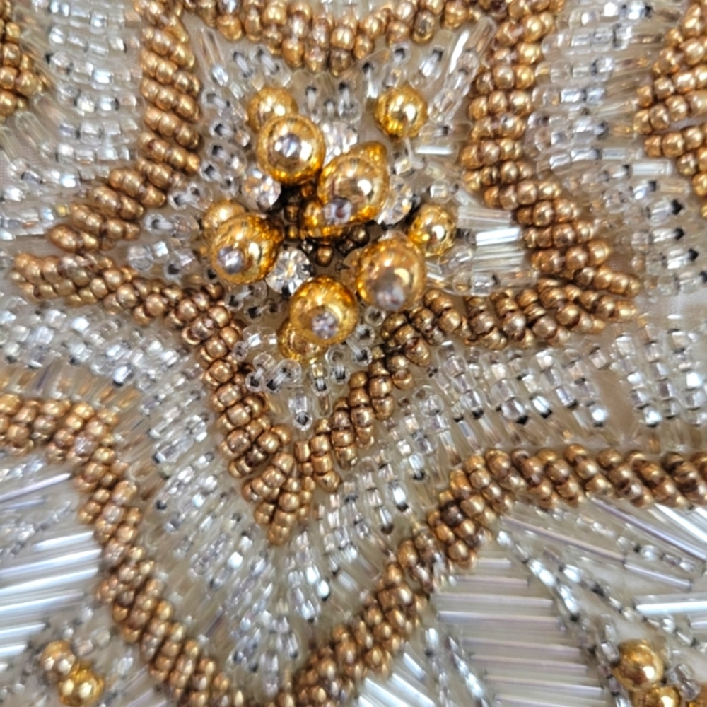 Stunning Vintage Black Tie Cream, Silver and Gold Sequin Open Back Dress Size 8 - Picture 5 of 16